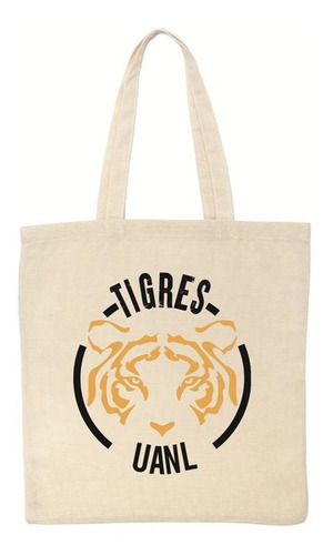 Bolsa Tote Tigres Fanático Uanl Color Beige Diseño De La Tela Liso