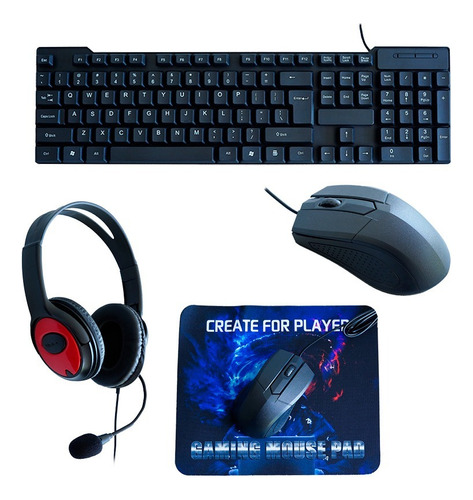 Kit Gamer Teclado Mouse Audífonos Mousepad 4 En 1