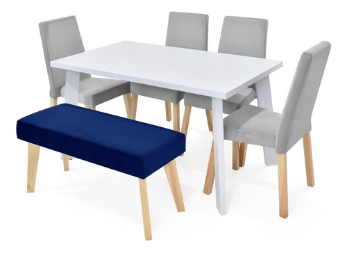 Set De Comedor Lugo 6p Sillas Galicia Y Butaco Viena Diseño De La Tela De Las Sillas Plata/azul