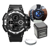 Reloj Pulsera Deportivo Impermeable Caja Regalo Hombre Set