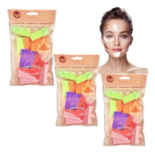 3 Pack De Quesitos Maquillaje Esponjas Triangulares Colores