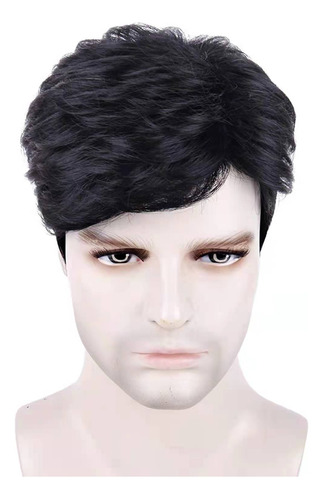 Peluca Fibra Química Negra Para Hombres Partial Partial Wig