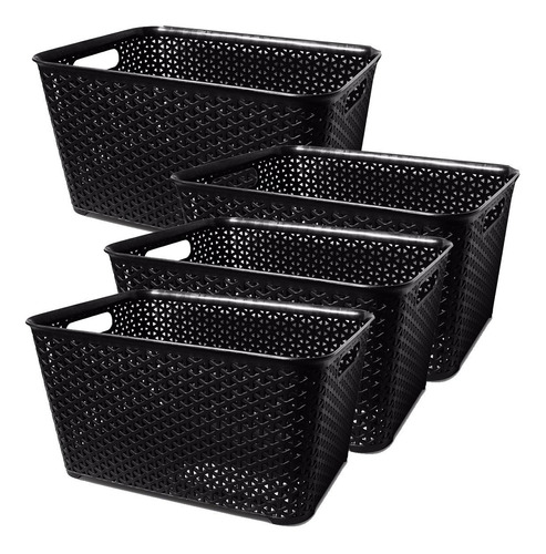 Canastos Organizador Plastico Rattan Cesto Mediano X 4 Colombraro