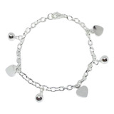 Pulsera De Acero Blanco  Corazones  Y Bolitas