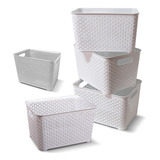 Canastos Organizador Plastico Rattan Cesto Grande Pack X 5 Colombraro