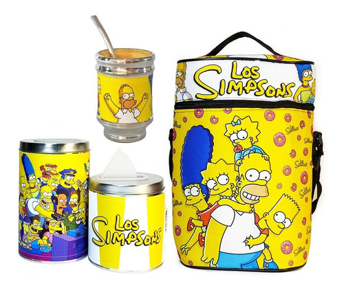 Equipo De Mate Sin Termo Los Simpsons Cuero Set Kit Matero