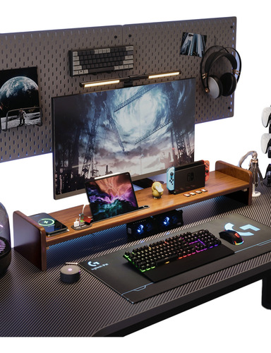 Elevador De Monitor Con Hub Usb Madera Porta Pad Gamer 100cm