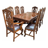 Antiguo Comedor Colonial Español Labrado Con 8 Sillas