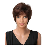 Peruca Wig Pixie Uso Diário 100% Cabelo Humano Remy Castanho