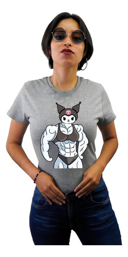 Playera De Manga Corta Gris Claro Kuromi Ropa Aesthetic