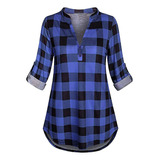 Blusa De Manga Larga A Cuadros Camisa Mujer 9001