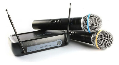 Microfone Sem Fio Bivolt Duplo Lyco Vh02max-mm 4 Pilhas Cor Preto