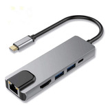 Adaptador Tipo C 5 Em 1 Lan 1000mb Rj45 Usb 3.0 4k Hdmi Pd