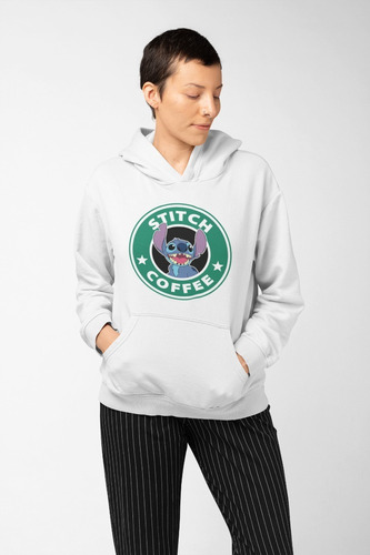 Poleron Unisex Lilo Y Stitch Mono Coffee Estampado Algodon