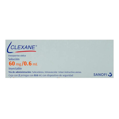 Clexane Solución Inyectable 60 Mg\u002F0,6 Ml, 2 Jeringas Precargadas 0,6 Ml Con Dispositivo De Seguridad | Meses sin interés