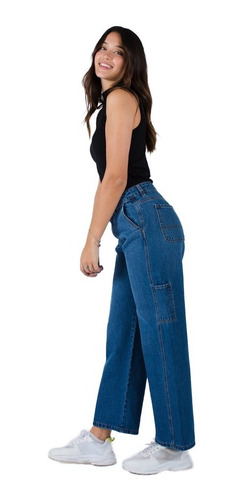 Jean Pantalon Mujer Recto Straight Wide Leg Rigido 