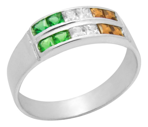 Anillo Bandera Irlanda Plata 925 Mediosinfín Piedras Cúbic