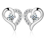 Aros Plata Corazón Tipo Diamante Aguja Mujer+ Empaque