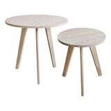 Pack 2 Mesa De Centro Living Sala Madera 60 Y 40cm Diámetro 