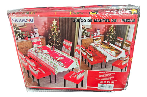 Mantel Navideño + 6 Fundas De Sillas Navidad.