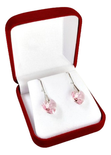 Aros Colgantes Corazon Plata 925 Cristal Swarovski Rosados