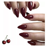 Kit 12 Unhas Postiças Amendoadas Realista Cherry Cereja Cor Vinho Lisa