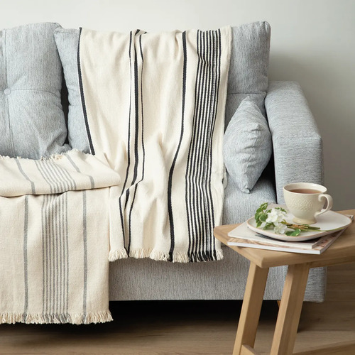 Manta Rustica A Rayas Algodon Jean Cartier Deco Sillon Cama