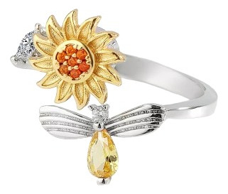 Anillo Giratorio Antiestrés Ajustable, Con Girasol Y Abeja 