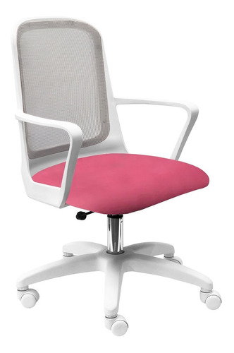 Silla Oficina Diseño Fresa Blanca Pvc Tapizada Giratoria