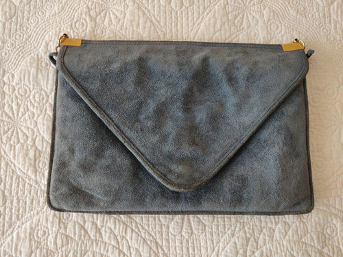 Cartera/sobre De Gamuza Azul Grisaceo Con Cadena Vintage