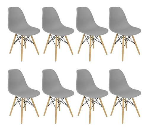 Kit 8 Cadeiras Charles Eames Eiffel Wood Design Varias Cores