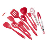 Kit Utensilio De Cozinha De Silicone 10 Peças Cabo Inox