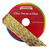 Fita Natalina Chevron Prata Dourada Decoração Natal 22mm 10m Cor Dourado