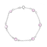 Pulseira Feminina Pedra Zircônia Rosa De Prata 925