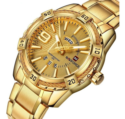 Relógio Naviforce Masculino Dourado Original Analógico 9117