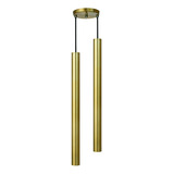 Pendente Tubo Cilindro Duplo Dourado Escovado 50 Cm Iluminar Ambiente