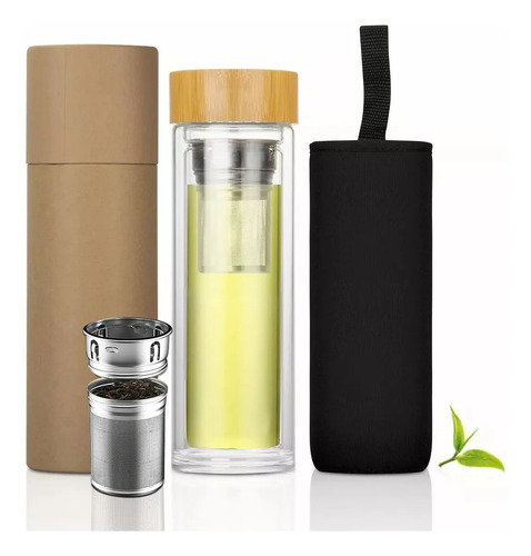 Termo Infusor Te De Vidrio Con Tapa Bambú Infusores, 450ml