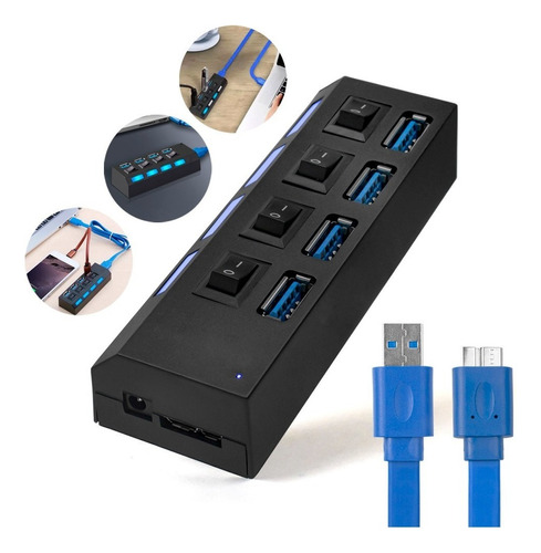 Hub Usb 3.0 4 Portas Mouse Teclado Adaptador Hi-speed Promo