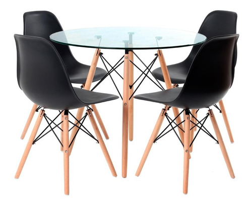 Combo Mesa Eames Vidrio 100 + 4 Sillas Eames- Alto Impacto