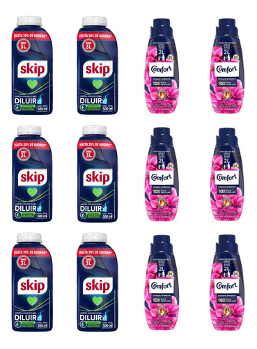 6 Jabón Skip Rinde 3l + 6 Suavizante Comfort Concentrado 500