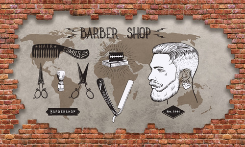 Papel De Parede Barbearia Retrô Barber Pole 3d M² 