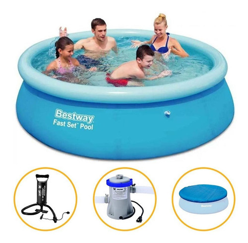 Piscina Inflavel Bestway 2300 Litros Completa Cor Azul 220v