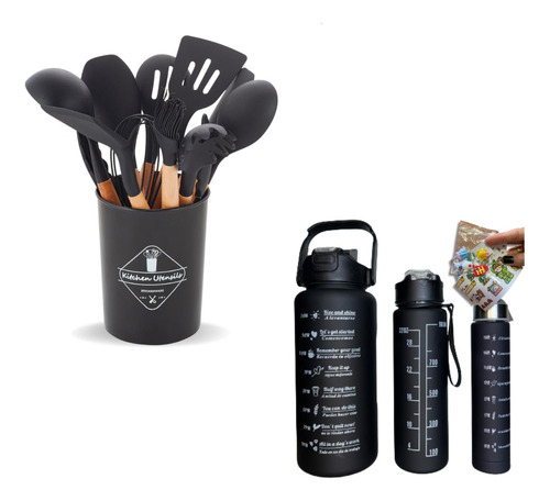 Kit Cozinha Utensilios Pegadores Silicone Concha Garrafinha