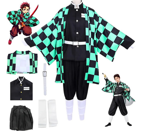 Disfraz Tanjiro Kamado Nino Set Completo Kimono Anime Cosplay Demon Slayer Traje Halloween Fiesta Cumpleanos Navidad Evento Show