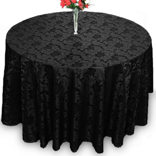 Toalha De Mesa Redonda Jacquard 8 Lugares Buffet Festa Cor Preto