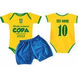 Conjunto Body Bebê Minha Primeira Copa Feminino Com Nome