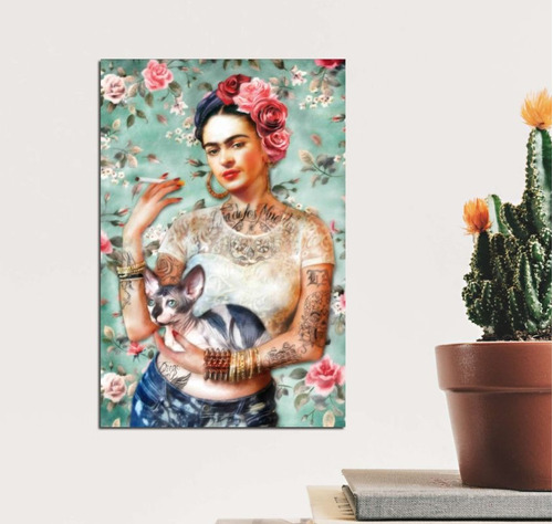 Vinilo Decorativo 50x75cm Frida Kahlo Pop Art Gato Egipcio