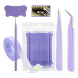 100 Microbrush+ 2 Pinzas+ 1 Espejo + 1 Cinta De 9 Metros Color Morado Espesor 1 Mm Largo 1 Mm Tipo De Curvatura C