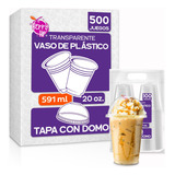 500 Vasos Desechables De Plástico Con Tapa Tipo Domo 20 Oz Color Transparente