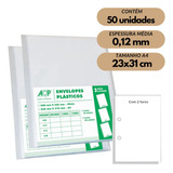 Kit 50 Envelopes Saco Plástico A4 0,12mm 2 Furos Médio